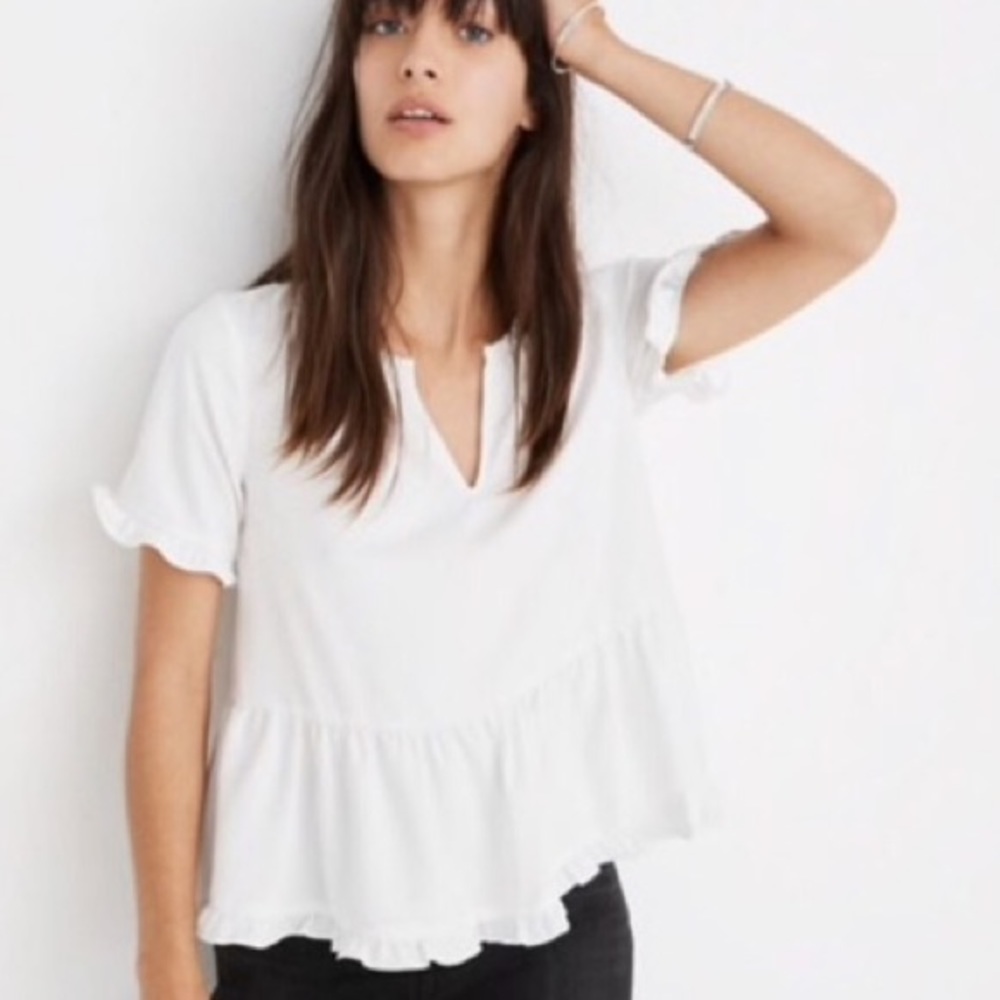 Madewell white ruffle peplum blouse